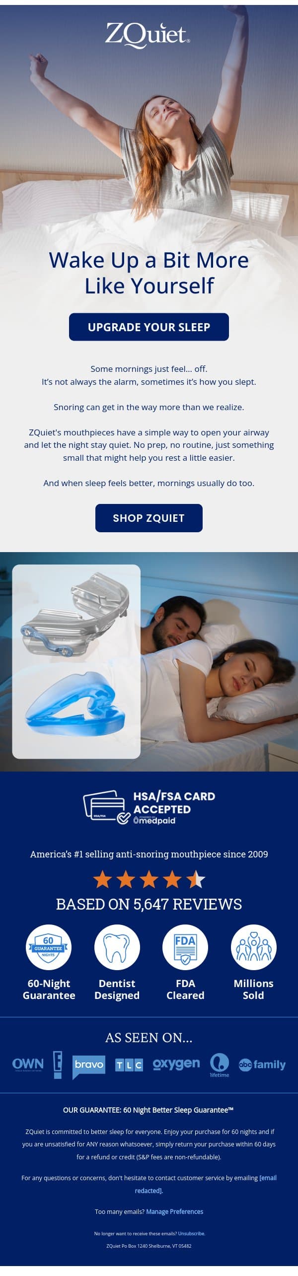 Mornings feel different after a quiet night email from ZQuiet screenshot