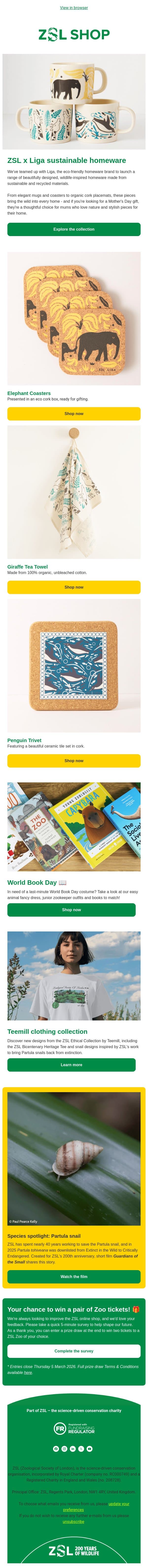 New eco-friendly homeware 🐘 email from ZSL screenshot