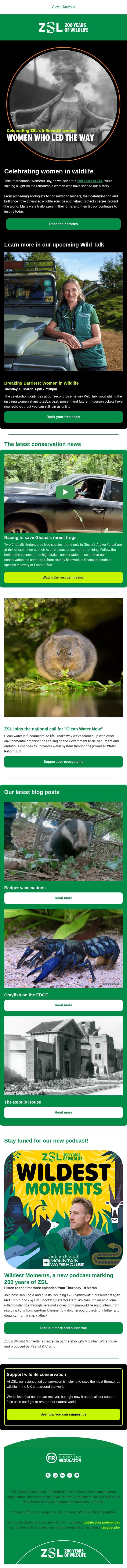 Celebrating women in wildlife 👩 email from ZSL screenshot