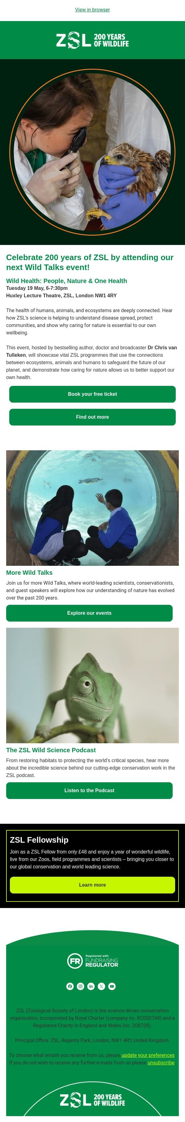 Join our next Wild Talk – Wild Health: People, Nature & One Health email from ZSL screenshot