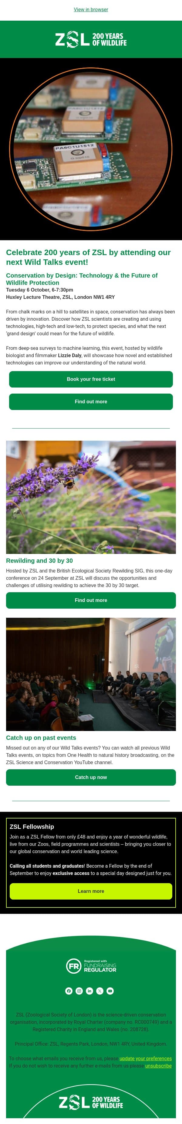 Join our next Wild Talk – Conservation by Design email from ZSL screenshot