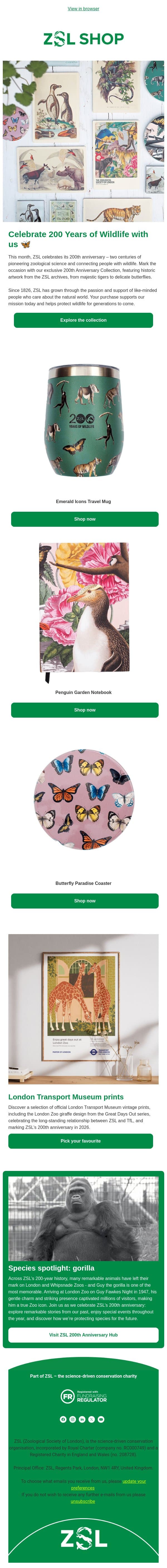 New in the ZSL Shop 🦋 email from ZSL screenshot