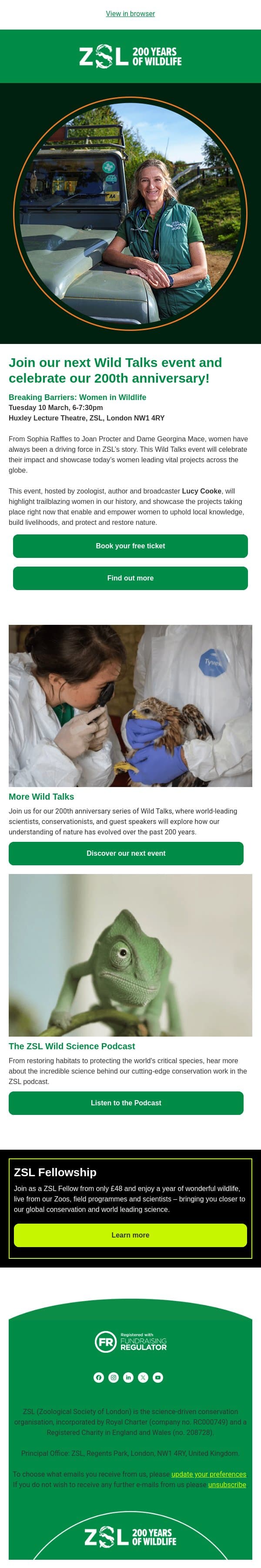 Join our next Wild Talk – Breaking Barriers: Women in Wildlife email from ZSL screenshot