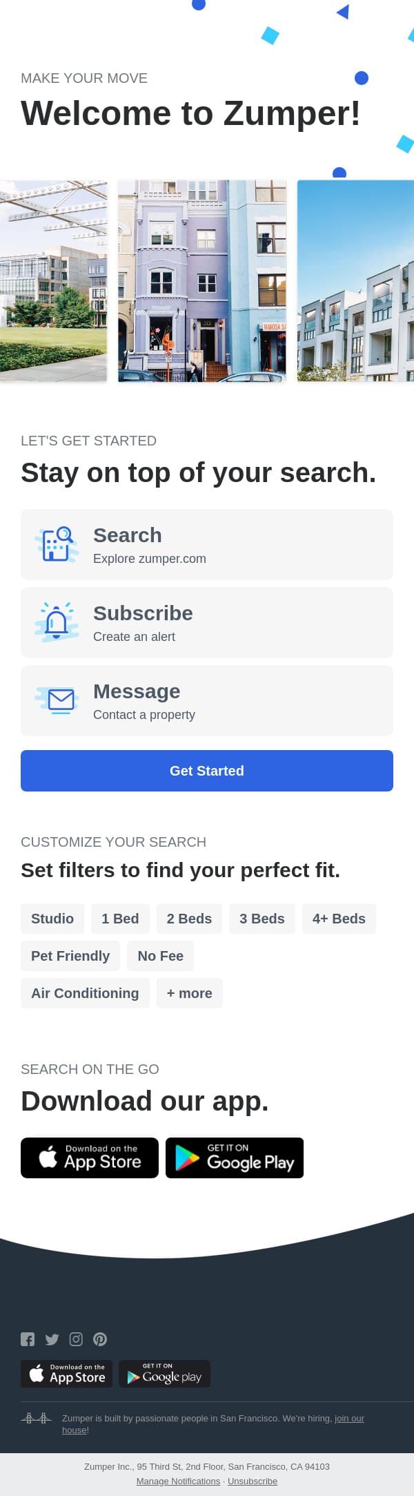 Let's get you moving! email from Zumper screenshot