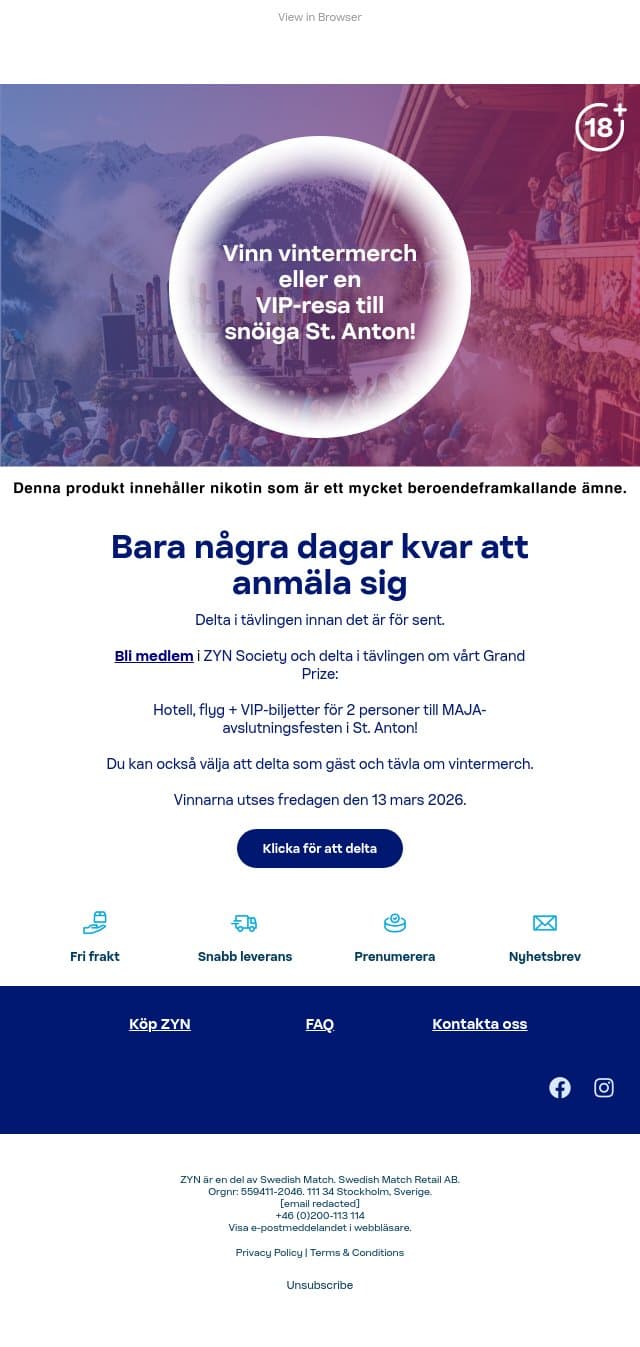 Sista chansen för Österrike email from ZYN screenshot