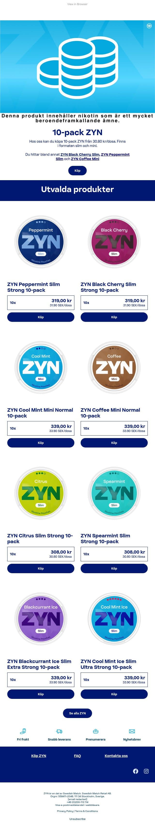 10-pack ZYN email from ZYN screenshot