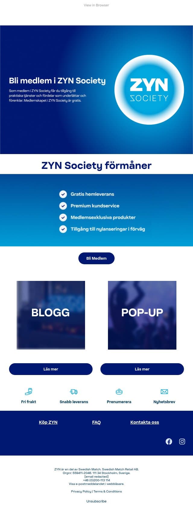 Bli medlem i ZYN Society email from ZYN screenshot