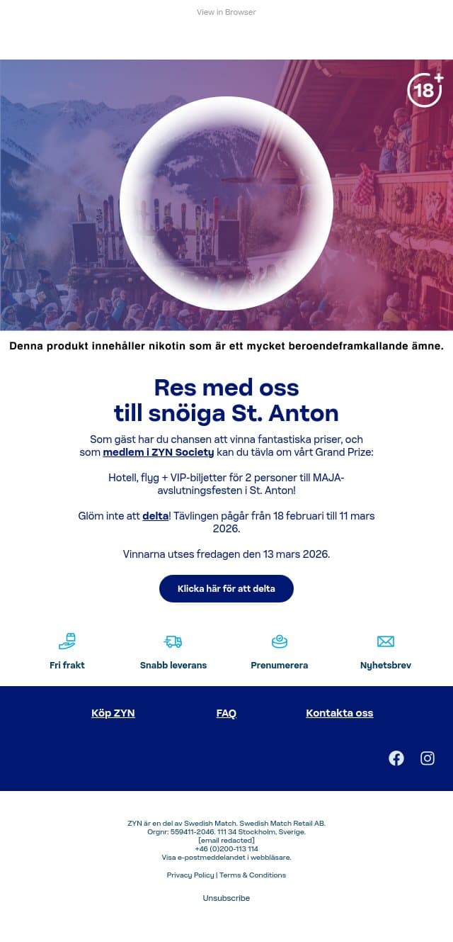 St. Anton närmar sig email from ZYN screenshot