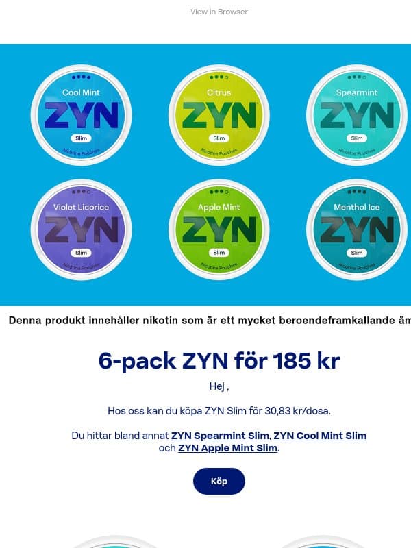 6-pack ZYN för 185 kr email from ZYN