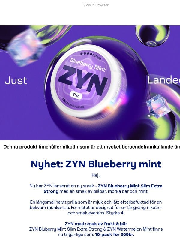 Nyhet i sortimentet – ZYN Blueberry Mint email from ZYN