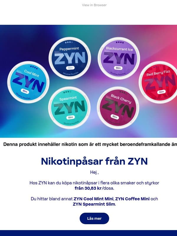 Nikotinpåsar från ZYN email from ZYN