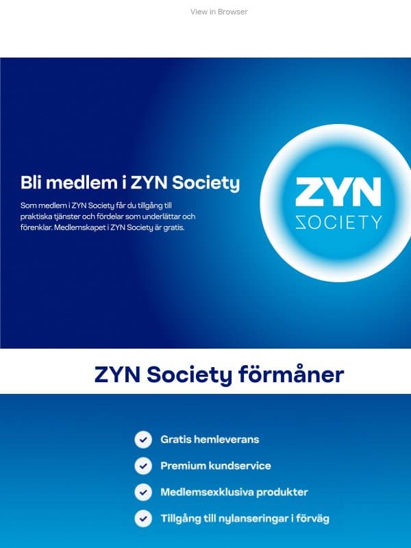 Bli medlem i ZYN Society email from ZYN