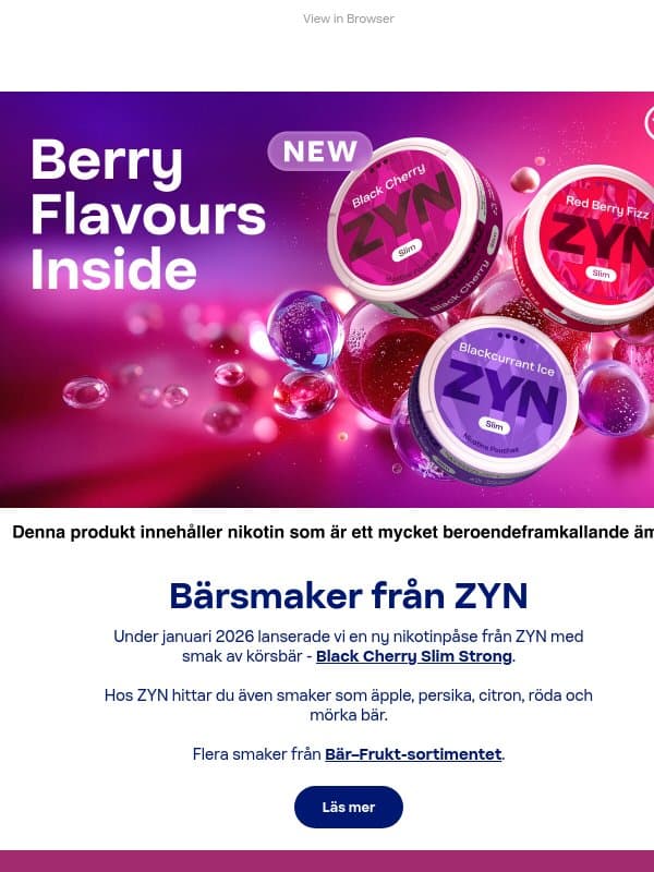 Frukt & bär smaker från ZYN email from ZYN