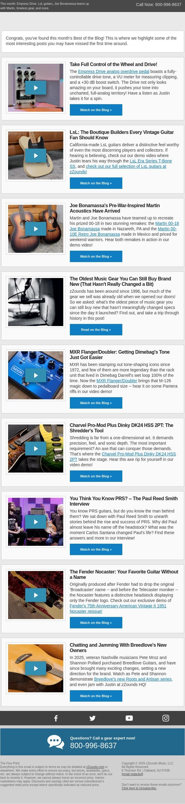 August's Best of the Blog email from zzounds screenshot