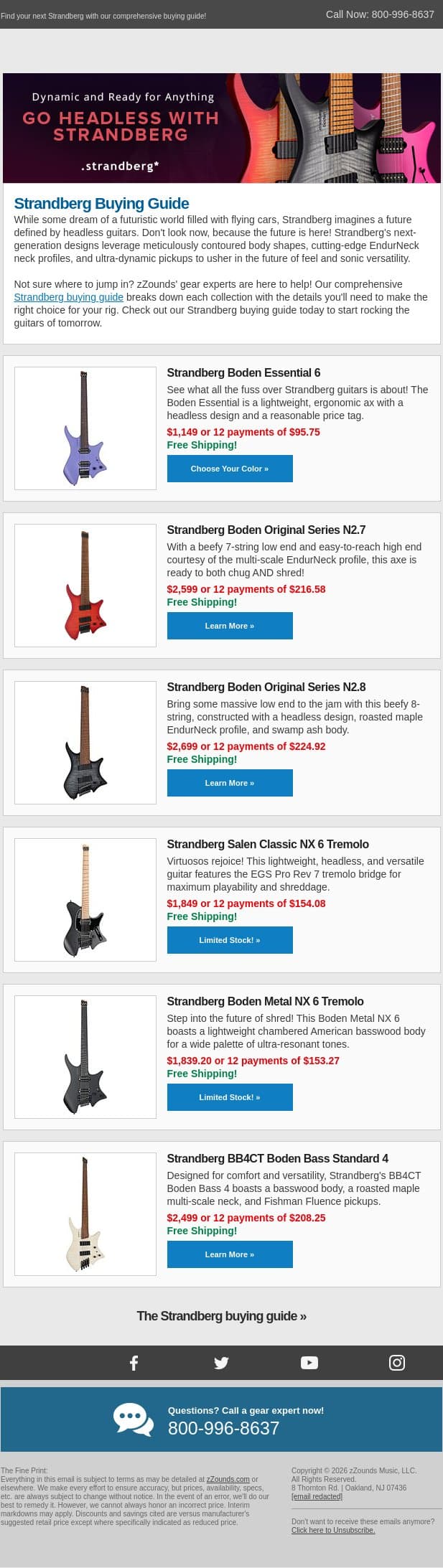 Are Headless Guitars the Future? Strandberg Says Yes email from zzounds screenshot