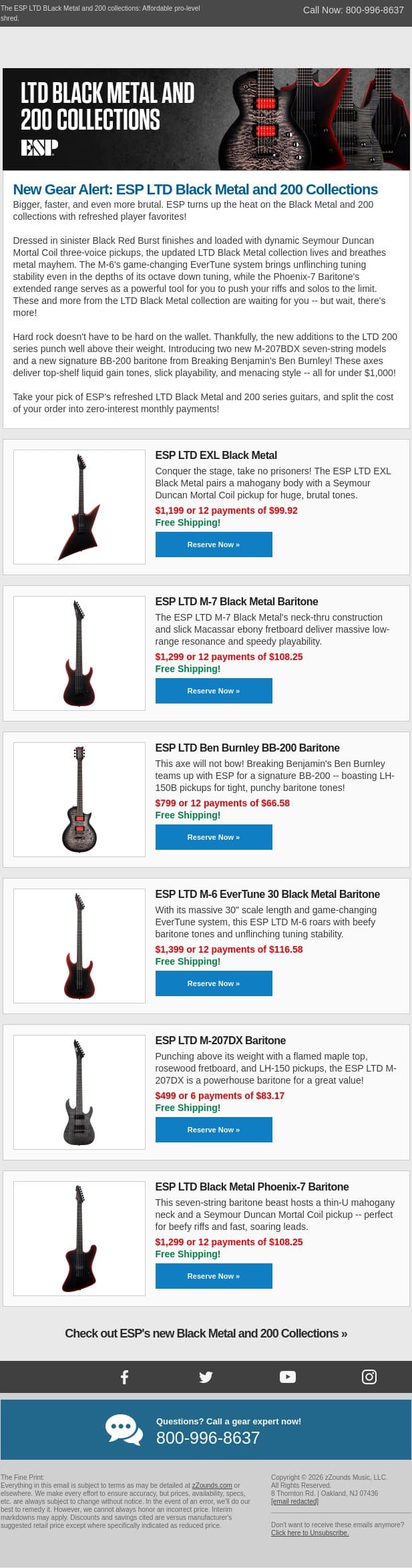 The Wait for the New ESP LTDs Is Over! email from zzounds screenshot