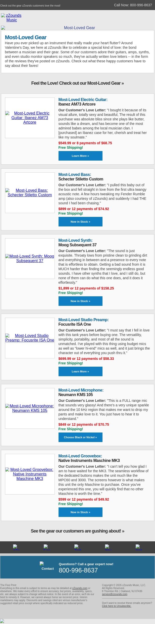 Celebrate the Love of Gear! email from zzounds screenshot