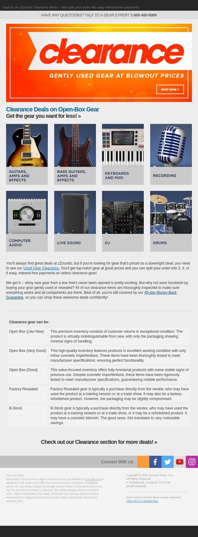 Gently Used Gear for Less! email from zzounds screenshot