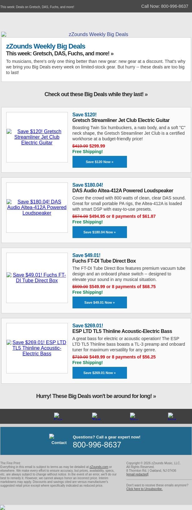 Summer Lovin', Had Me Some BIG DEALS! email from zzounds screenshot