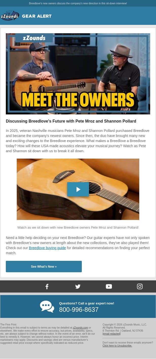 What's The Deal with Breedlove? email from zzounds screenshot