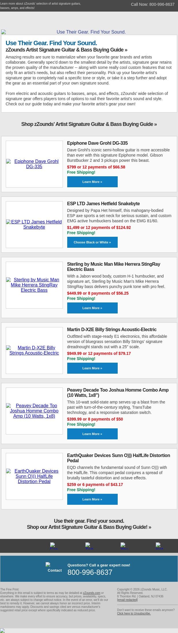Artist Signature Gear for Your Signature Sound email from zzounds screenshot