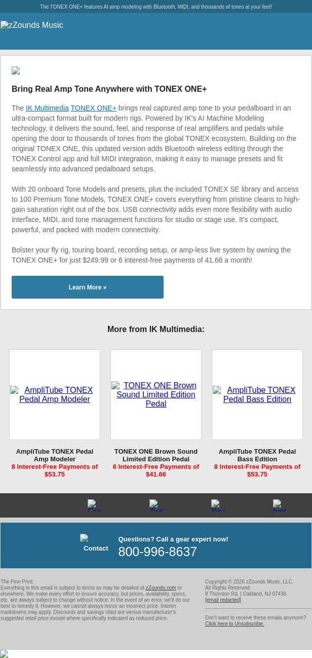 The Little TONEX That Could... Replace Your Amp Rig! email from zzounds screenshot