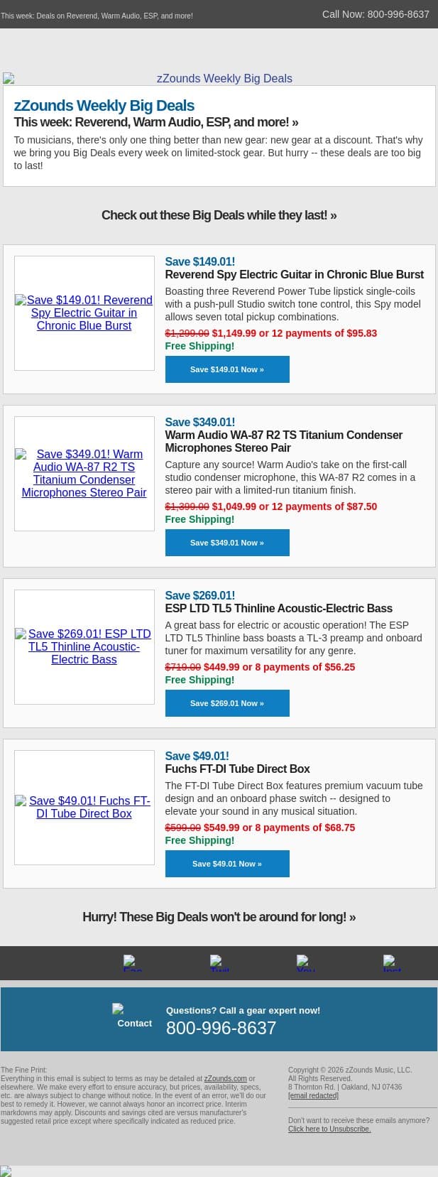 Windows Down, BIG DEALS Up! email from zzounds screenshot