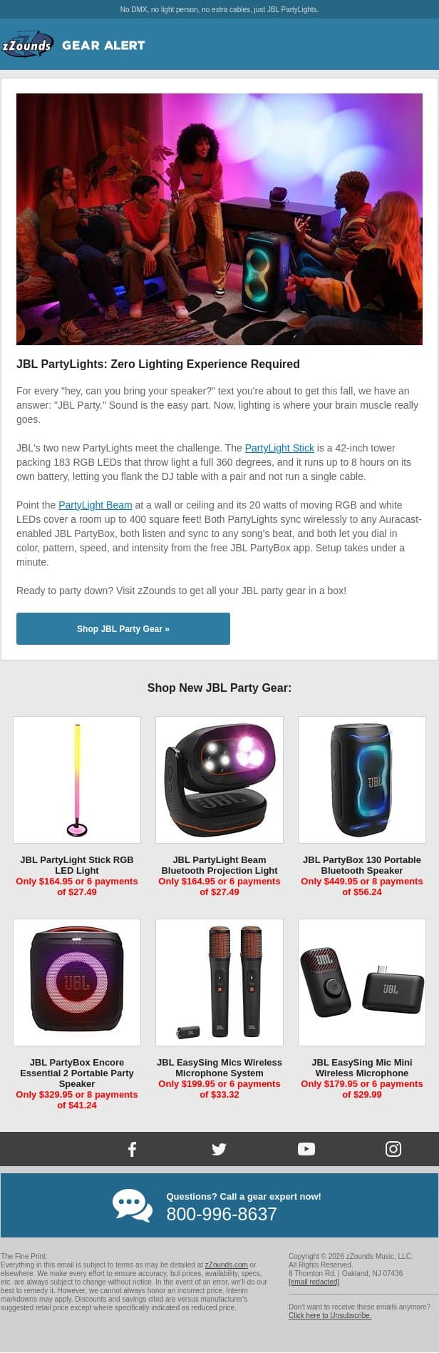 Your PartyBox Just Unboxed a Light Show email from zzounds screenshot