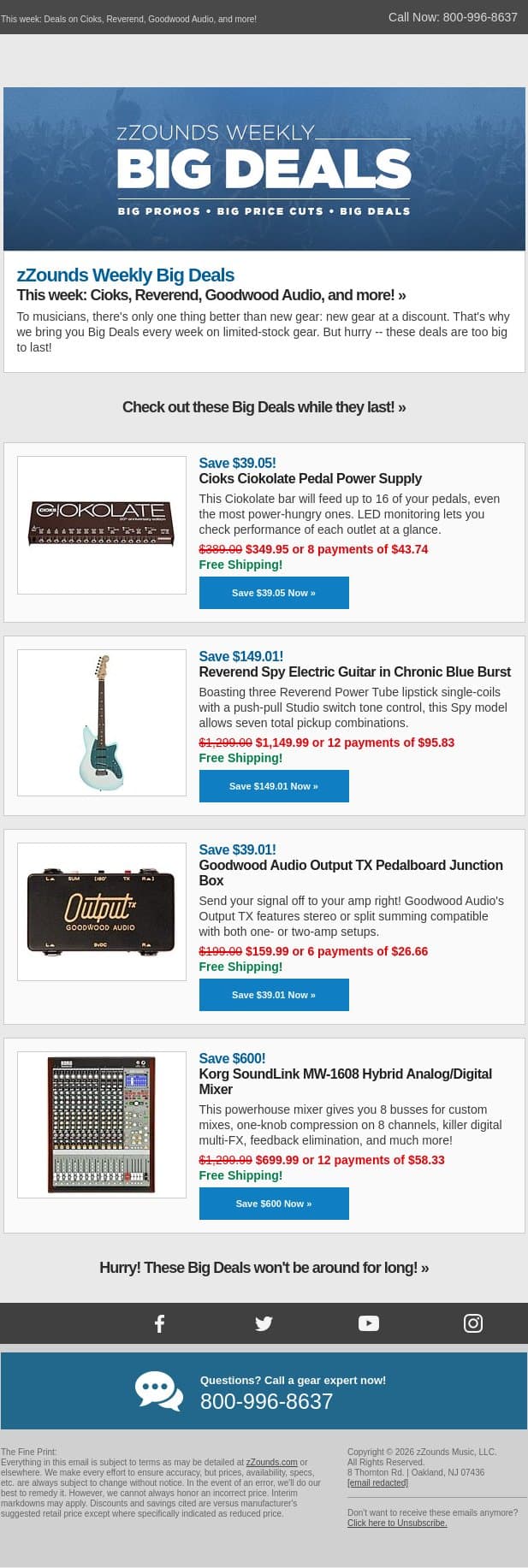 Your BIG DEALS Are a Wonderland! email from zzounds screenshot