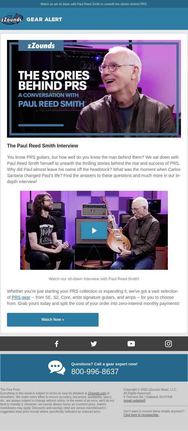 You Think You Know PRS? email from zzounds screenshot
