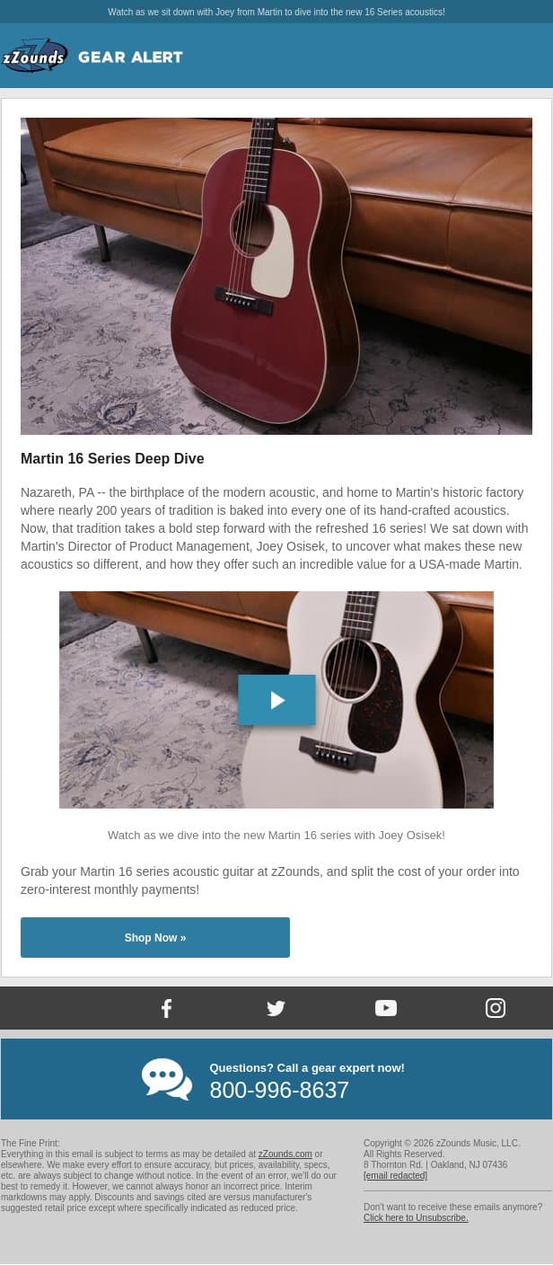 These New USA-Made Martins Are How Much?! email from zzounds screenshot