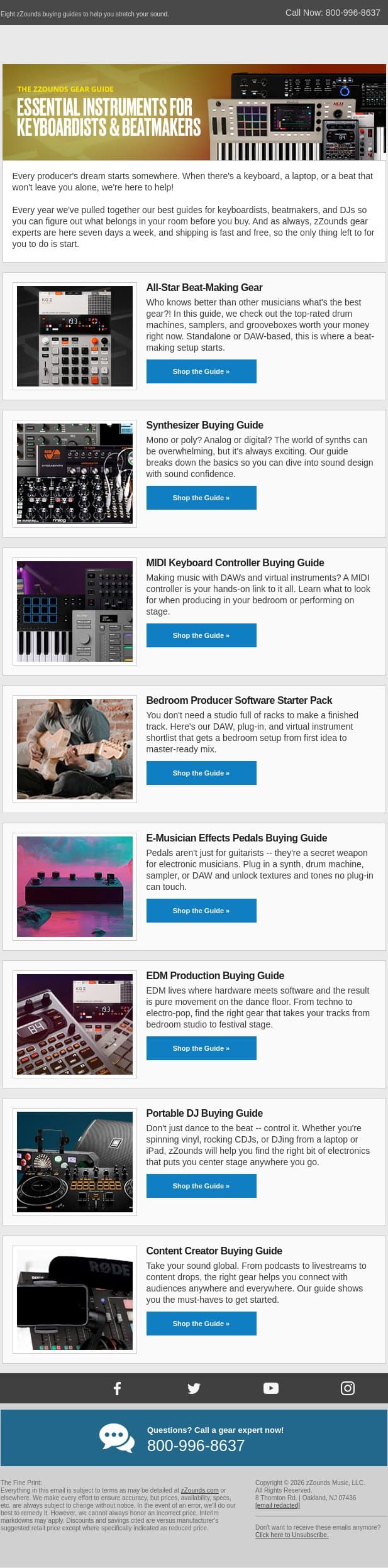 It's Here: The 2026 zZounds E-Musician Guide email from zzounds screenshot