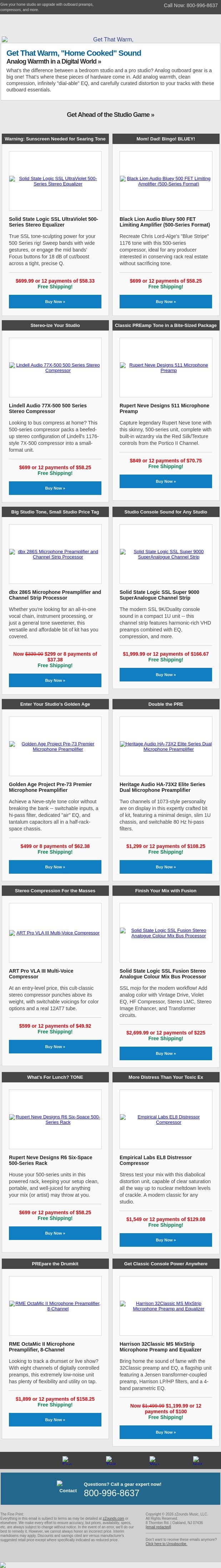 Be PREpared with Studio Outboard Essentials! email from zzounds screenshot