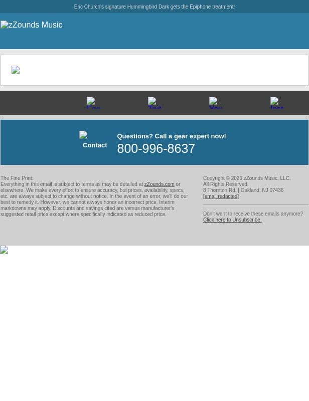 Epiphone Brings You to Church! email from zzounds screenshot