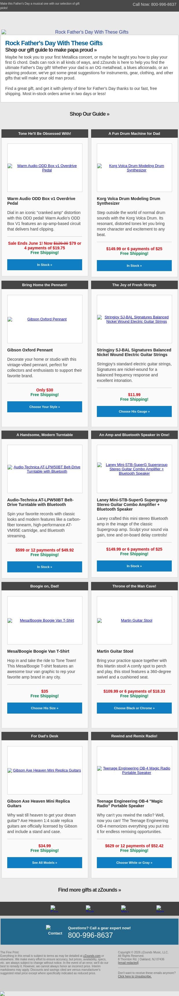 Skip the Tie: Here Are Father's Day Gifts That Rock email from zzounds screenshot