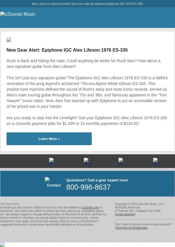 The RUSH You've Been Waiting For! email from zzounds screenshot