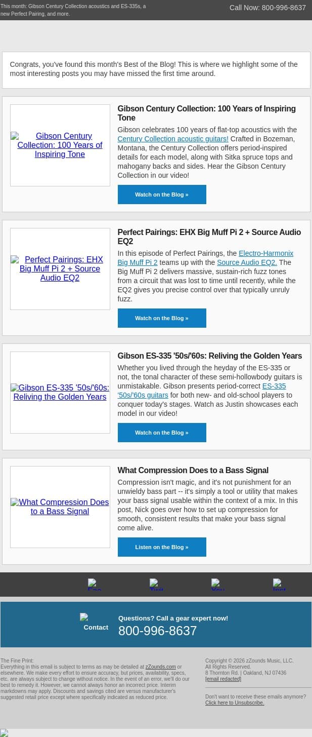 May's Best of the Blog email from zzounds screenshot