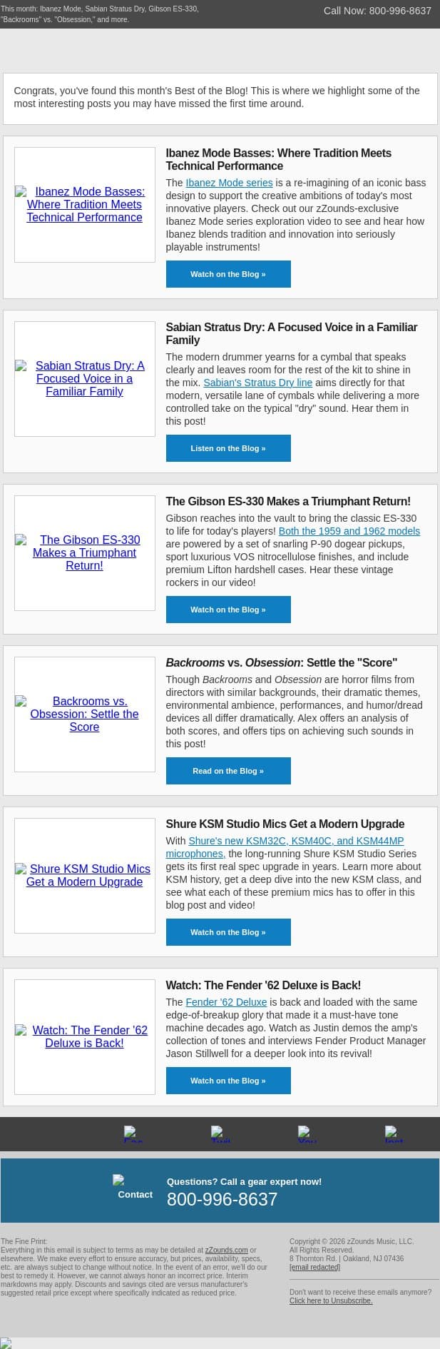 June's Best of the Blog email from zzounds screenshot