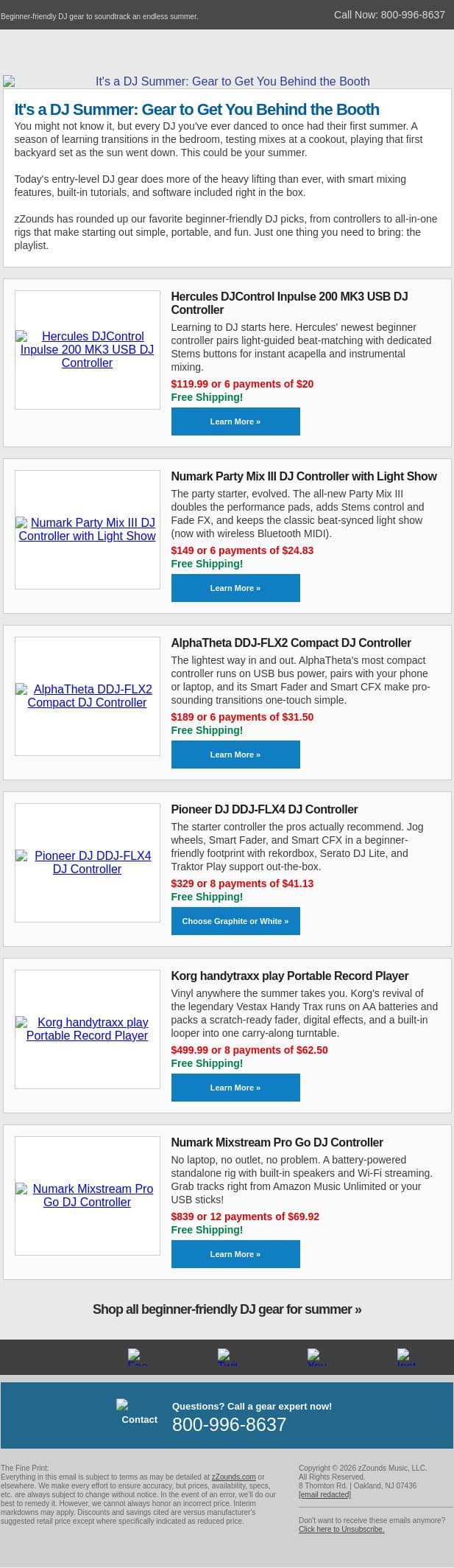 Your First DJ Set Is Calling! email from zzounds screenshot