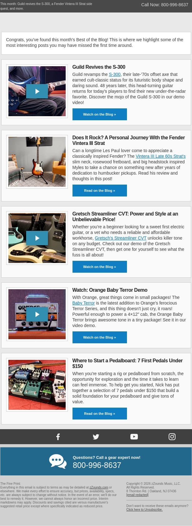 July's Best of the Blog email from zzounds screenshot