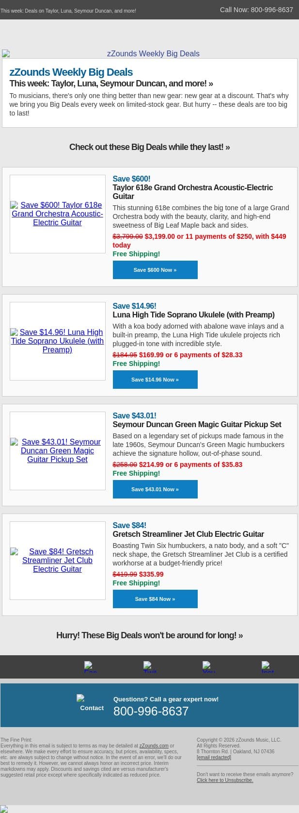 These BIG DEALS Are Music to Your Ears! email from zzounds screenshot
