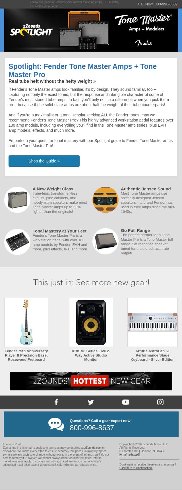 Fender Tone Master Amps + Tone Master Pro: zZounds Spotlight email from zzounds screenshot