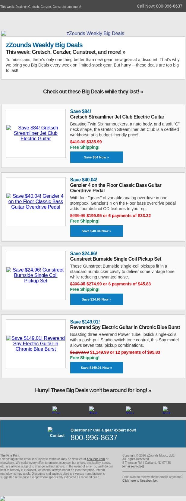 You want the BIG DEALS? You Can't Handle the BIG DEALS! email from zzounds screenshot