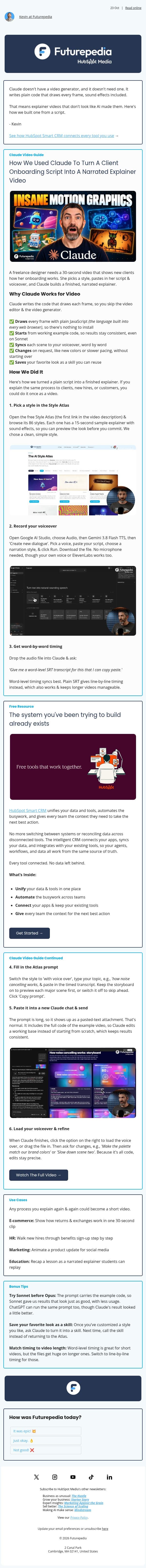 Claude Can Make Videos Without A Video Generator email from 未来百科 screenshot