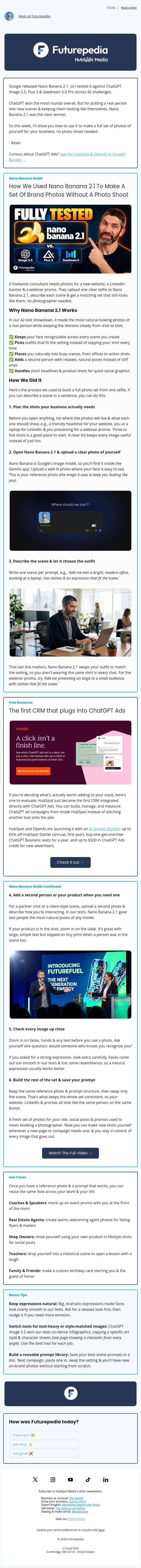 How to get the best results from Nano Banana 2.1 email from 未来百科 screenshot