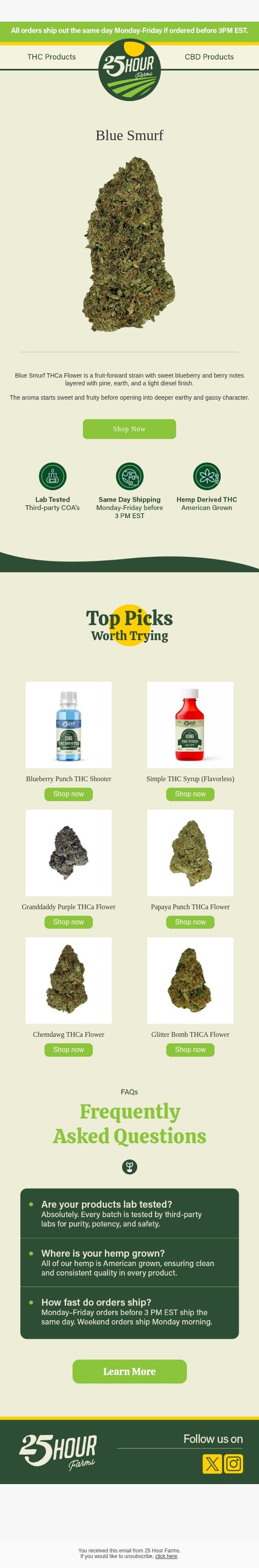Blue Smurf - JUST DROPPED ! email from 25 Hour Farms screenshot