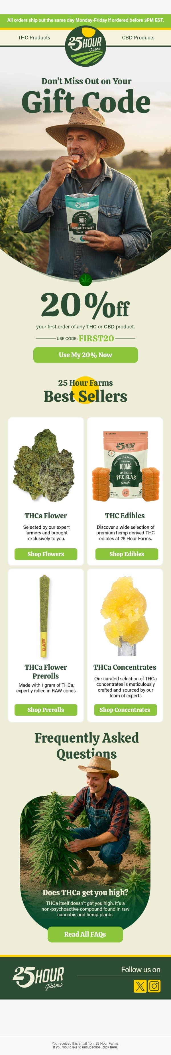 🌱🥦💨Your 20% Discount is Calling You! email from 25 Hour Farms screenshot