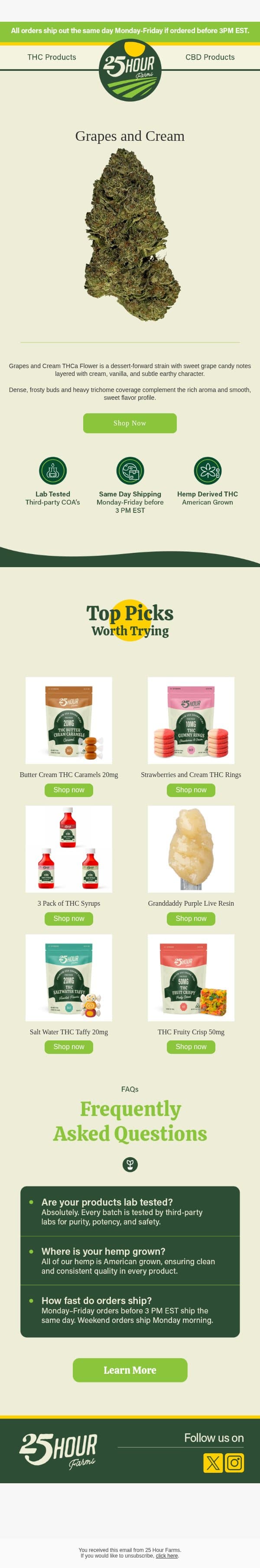 $69.99 OZ....30% THCa ! email from 25 Hour Farms screenshot