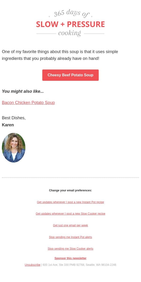 Cheesy Beef and Potato Soup email from 365 Days of Slow Cooking screenshot