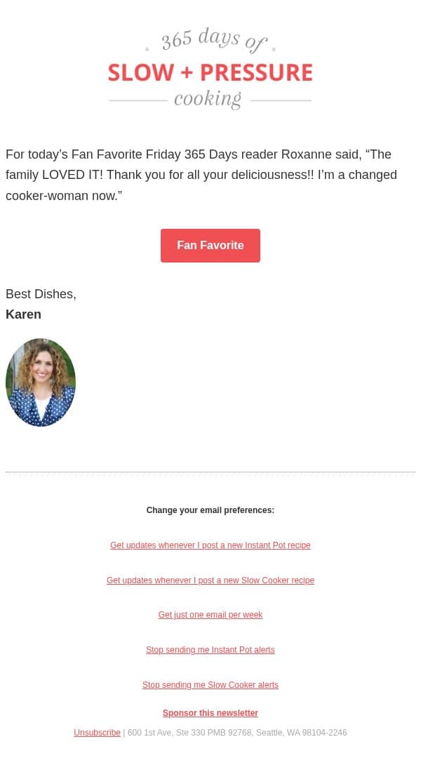 I'm a changed woman now?! email from 365 Days of Slow Cooking screenshot